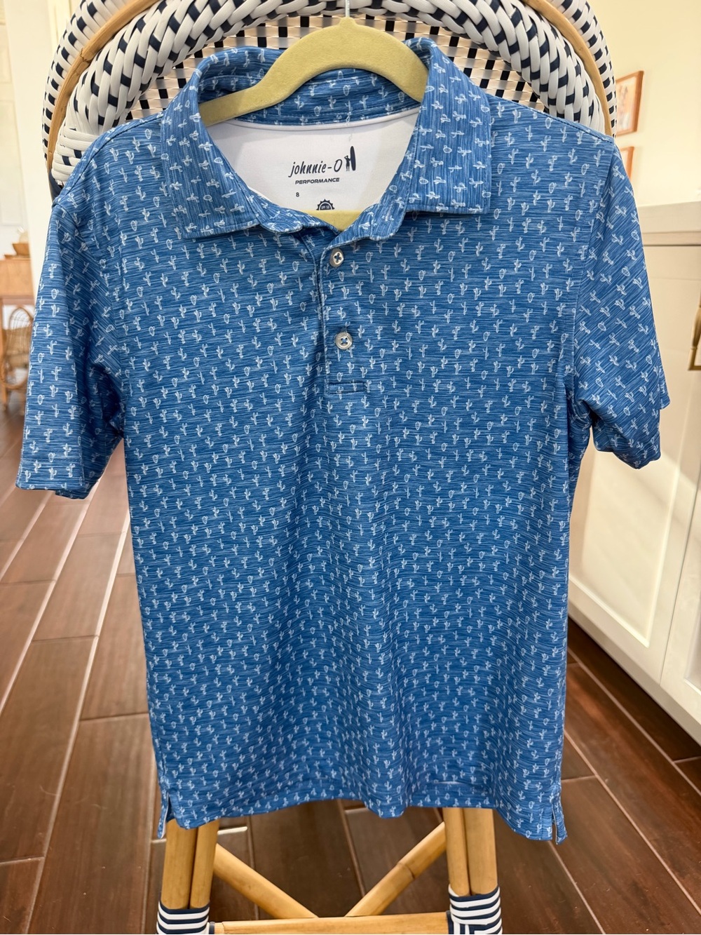 johnnie-O Boys Prep-formance Polo Shirt Size 8 Blue Cactus Print Youth Golf